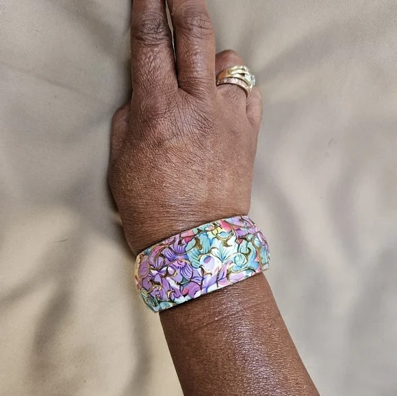 Multi-coloured Pastel Enamel Hinged Bracelet - Picture 1 of 9